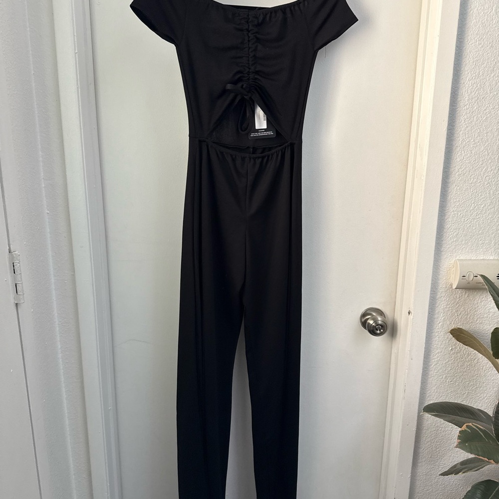 NWT Pretty Little Thing black ruched cutout jumpsuit